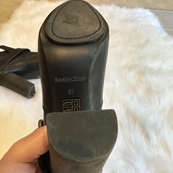 See by Chloe Ankle Boot Cappa Leather Boho Heeled Black Buckle Pull On Sz 6 - Picture 13 of 13